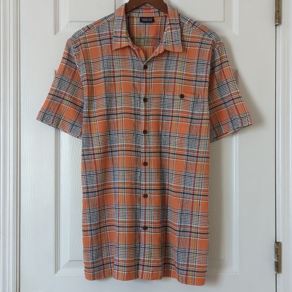 Patagonia A/C Plaid Crinkled Organic Cotton Short Sleeve Button Down Shirt M